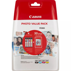 Canon CLI581 Pack of 4 Original Ink Cartridges - 50 Packs of Photo Paper - 2106C005/2106C006