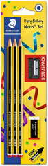 Staedtler Noris 120 Pack de 3 Lapices de Grafito Hexagonales + Goma de Borrar + Sacapuntas - Mina HB Ultrarresistente de 2mm - Madera de Bosques Sostenibles