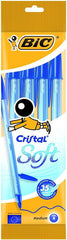 Bic Cristal Soft Pack de 4 Boligrafos de Bola - Punta Media de 1.2mm - Trazo 0.45mm - Escritura mas Fluida - Color Azul
