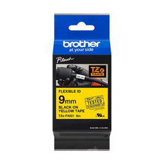 Brother TZeFX621 Cinta Laminada Flexible Original de Etiquetas - Texto negro sobre fondo amarillo - Ancho 9mm x 8 metros