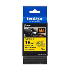 Brother TZeFX641 Courroie d'étiquettes laminée flexible originale - Texte noir sur fond jaune - Largeur 18 mm x 8 mètres