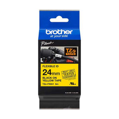 Brother TZeFX651 Courroie d'étiquettes laminée flexible originale - Texte noir sur fond jaune - Largeur 24 mm x 8 mètres