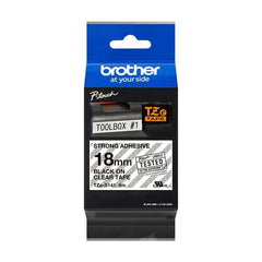 Brother TZeS141 Ceinture d'étiquettes laminée super adhésive originale - Texte noir sur fond transparent - Longueur 18 mm x 8 mètres