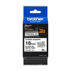 Brother TZeS241 Original Super Adhesive Laminated Label Belt - Black text on white background - Length 18mm x 8 meters