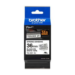 Brother TZeS261 Original Super Adhesive Laminated Label Belt - Black text on white background - Width 36mm x 8 meters