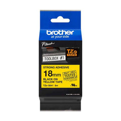 Brother TZeS641 Original Super Adhesive Laminated Label Belt - Black text on yellow background - Size 18mm x 8 meters