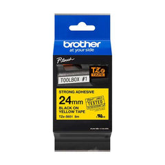 Brother TZeS651 Original Super Adhesive Laminated Label Belt - Black text on yellow background - Length 24mm x 8 meters