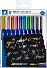 Staedtler Metallic Calligraphy Pack de 10 Rotuladores para Caligrafia - Trazo 2.8mm - Colores Surtidos