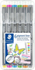 Staedtler Pigment Liner 308 Pack de 6 Rotuladores Calibrados - Trazo 0.3mm - Secado Rapido - Colores Surtidos