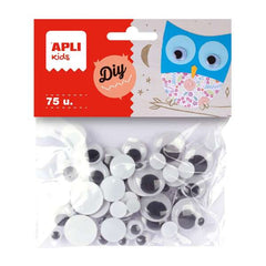 Apli Pack de 75 Ojos Moviles Redondos - Medidas Surtidas Ã˜ 8 mm, Ã˜ 10 mm, Ã˜ 16 mm y Ã˜ 20 mm - Color Negro