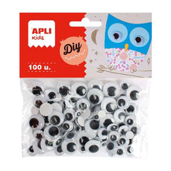 Apli Pack de 100 Ojos Moviles Redondos Adhesivos - Medidas Surtidas Ã˜ 7 mm, Ã˜ 10 mm, Ã˜ 12 mm y Ã˜ 15 mm - Color Negro