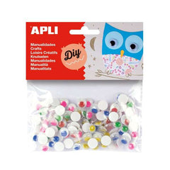 Apli Pack de 100 Ojos Moviles Redondos Adhesivos - Medidas Surtidas Ã˜ 10 mm - Colores Surtidos