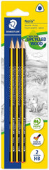 Staedtler Noris 183 Pack de 3 Lapices de Grafito Triangulares - Mina 2HB - Resistencia a la Rotura