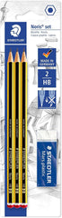 Staedtler Noris 120 Pack de 3 Lapices de Grafito Hexagonales 2HB + 1 Gomas de Borrar Mars Plastic - Madera de Bosques Sostenibles