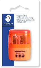 Staedtler Sacapuntas Doble Uso con Deposito - 2 Agujeros - De 8.2mm hasta 10.2mm - Color Naranja Neon
