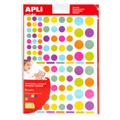 Apli Gomets Redondos Adesivo Removível - Ø 10mm, Ø 14mm e Ø 20mm - 624 Gomets por Saco - Desenvolvimento de Competências e Criatividade - Adesivo Base de Água - Sem Solventes - Cores Sortidas