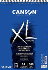 Canson Xl Mix Media Bloc de Dibujo Acuarela de 30 Hojas A4 - Grano Medio - Microperforado Espiral - 21x29.7cm - 300g - Color Blanco