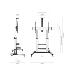 Aisens Soporte de Suelo PRO con Ruedas y Manivela - Bandeja para DVD y Soporte de Camara para Monitor/TV - Hasta 100Kg - De 60 a 100 Pulgadas - Color Negro/Plata