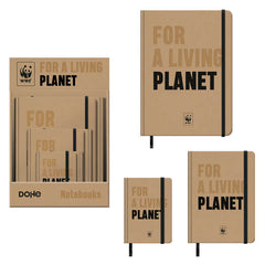 Dohe WWF Classic Expositor de 12 Cuadernos Cartone - TamaÃ±os A4, A5 y A6 - 96 Hojas Lisas en Papel Ahuesado de 80 g/m2 - Cierre con Goma Elastica