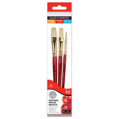 Daler Rowney Simply Pack de 3 Pinceles de Pelo Natural T-2 - Cerda Blanca - DiseÃ±o Ergonomico - Color Marron
