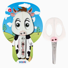 Dohe Tijera Escolar para NiÃ±os - Acero Inoxidable - Puntas Redondeadas - Funda para las Hojas - DiseÃ±o Vaca