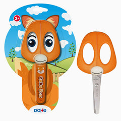 Dohe Tijera Escolar para NiÃ±os - Acero Inoxidable - Puntas Redondeadas - Funda para las Hojas - DiseÃ±o Zorro