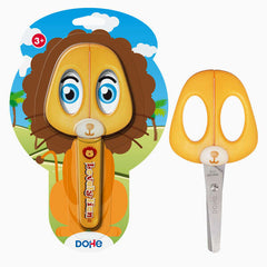 Dohe Tijera Escolar para NiÃ±os - Acero Inoxidable - Puntas Redondeadas - Funda para las Hojas - DiseÃ±o Leon