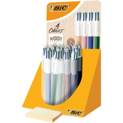 Bic 4 Colours Wood Style Expositor de 30 Boligrafos de Bola Retractiles - Punta Media de 1.0mm - Tinta con Base de Aceite - DiseÃ±o Madera - 4 Colores