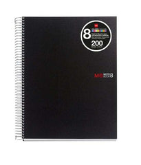 Miquel Rius Notebook8 Cuaderno de Espiral Formato A5 - 200 Hojas de 70 gr Microperforadas con 4 Taladros - Cubiertas de Polipropileno - Cuadricula 5x5 - Color Negro