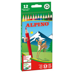 Alpino Pack de 12 Lápis de Cor Hexagonais - Chumbo 3mm - Resistente a Quebras - Tabuleiro Removível - Cores Sortidas