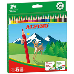Alpino Pack de 24 Lápis de Cor Hexagonais - Chumbo 3mm - Resistente a Quebras - Tabuleiro Removível - Cores Sortidas