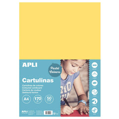 Apli Pack de 50 Cartulinas A4 170 g/mÂ² - Color Amarillo Claro