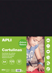 Apli Pack de 50 Cartulinas A4 170g - Color Negro