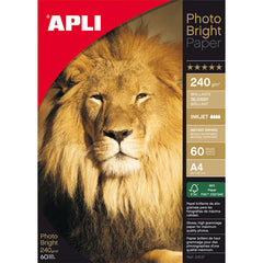 Apli Pack de 60 Hojas de Papel Fotografico Photobright A4 240g/mÂ² - Acabado Brillante