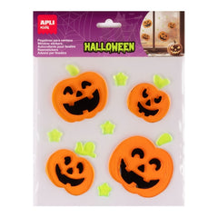 Apli Kids Pack of 12 Halloween Jelly Stickers for Windows, Glass, Mirrors etc.. - Pumpkin Design - Repositionable - Soft, Flexible Texture - No Residue