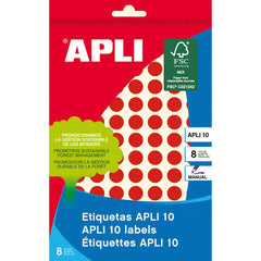 Apli Etiquetas 10 Rojas Ã˜ 10mm 8 Hojas