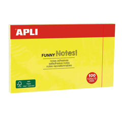 Apli Notas Adhesivas Funny 125x75mm - Bloc de 100 Hojas - Divertidos DiseÃ±os - Adhesivo de Calidad - Amarillo Fluorescente