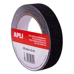 Apli Cinta Antideslizante 25mm x 5m - Resistente al Agua y al Desgaste - Facil de Cortar y Aplicar - Negro