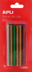 Apli Recambio de Barras de Adhesivo Termofusible - Ã˜7.5mmx10cm - Colores Surtidos con Purpurina - Precision y Limpeza - Compatible con Pistolas de Ã˜7.5mm - Ideal para Manualidades y Bricolaje