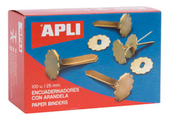 Apli Caja con 100 Encuadernadores Metalicos con Arandela - 25mm - Incluye Arandela para Embellecer y Evitar Rozaduras - Aptos para todo tipo de Documentos