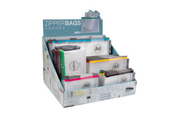 Apli Expositor de Zipper Bags - 80 Unidades en 4 Medidas Surtidas - 5 Colores Resistentes - Goma Eva Transparente de Alta Calidad