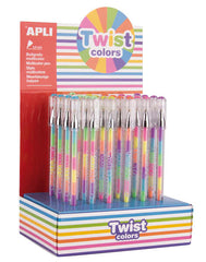 Apli Expositor Boligrafos Gel Pen Twist Colors - 0.8mm - Tinta Que Cambia de Color - Acabado Fluor - 24 Unidades - Secado Rapido y Larga Duracion