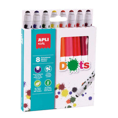 Apli Kids Dots Pack de 8 Rotuladores Punta Redonda Bloqueada de Ã˜ 7.5mm - Facilmente Lavables - Capuchon Anti Asfixia- Colores Surtidos