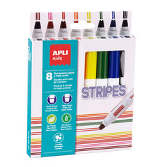 Apli Stripes Pack de 8 Rotuladores - Ã˜ 14.4x137 mm - Doble O Triple Punta Redonda Bloqueada - Lavables, No Toxicos y de Larga Duracion