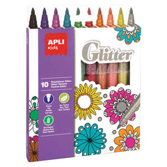 Apli Kids Rotuladores Glitter - Ã˜ 12x137 mm - Cuerpo Cilindrico y Punta Redonda Bloqueada de Ã˜ 3.8 mm - Colores Surtidos - Lavables, Anti Asfixia, No Toxicos, sin Gluten y Tinta de Larga Duracion