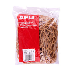 Apli Gomas Elasticas Ã˜ 140 x2mm - Bolsa con Zip y Eurohole - 100g de Contenido - 70% de Caucho Natural - Gran Elasticidad y Excelente Resistencia