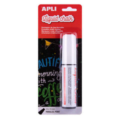 Apli Rotulador de Tiza Liquida Paralelo 10x15mm Blanco - Facil de Borrar con PaÃ±o Humedo - Secado Rapido y Uso Sencillo