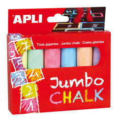 Apli Tizas Redondas Jumbo de Colores Surtidos - TamaÃ±o Ã˜ 25 x 105mm - Fabricadas con Sulfato de Calcio Bajo en Residuo - Ideales para Escribir, Dibujar y Colorear en Pizarras y Pavimentos - Aptas para Uso Escolar