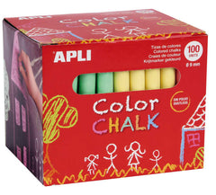 Apli Pack de 100 Tizas Redondas de Colores Surtidos Ã˜ 9 x 80mm - Sin Polvo - Ideales para Escribir, Dibujar y Colorear en Pizarras y Pavimentos - Aptas para Uso Escolar