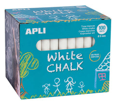 Apli Tizas Blancas Redondas - Pack de 100 Unidades TamaÃ±o Ã˜ 9 x 80mm - Ideales para Escribir, Dibujar y Colorear en Pizarras y Pavimentos - Aptas para Uso Escolar